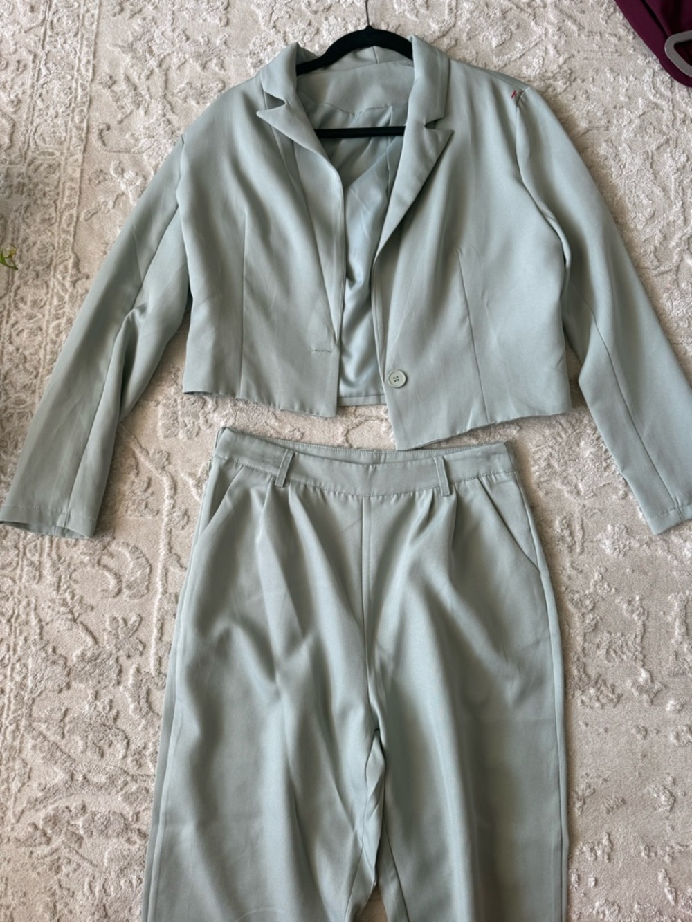 SHEIN Cropped Tailored Pantsuit in Light Sage Green